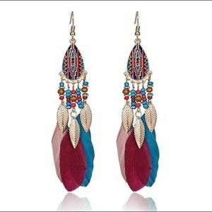 Boho Beaded Feather Dream Catcher Earring